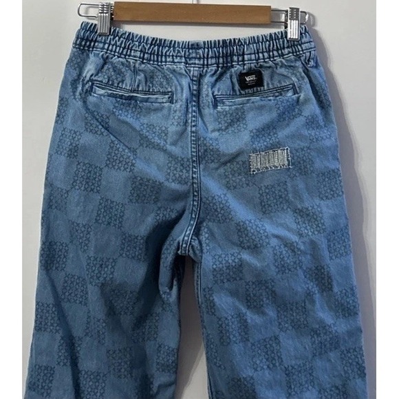 Women's Vans Range Elastic Drawstring Mended Check Range Crop Jeans XS Skate Y2K - Picture 3 of 8